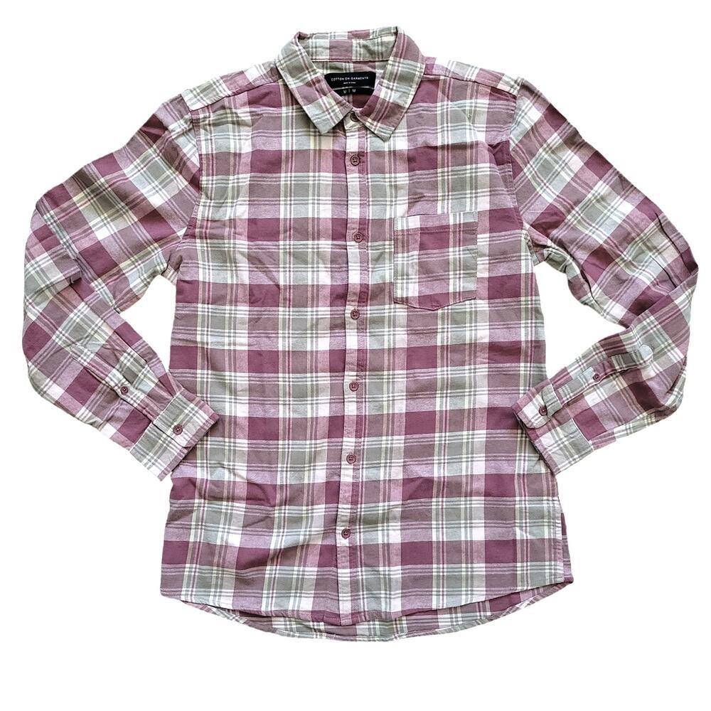 Cotton On Garments Long Sleeve Purple Plaid Flannel Button Down Shirt Men Sz M
